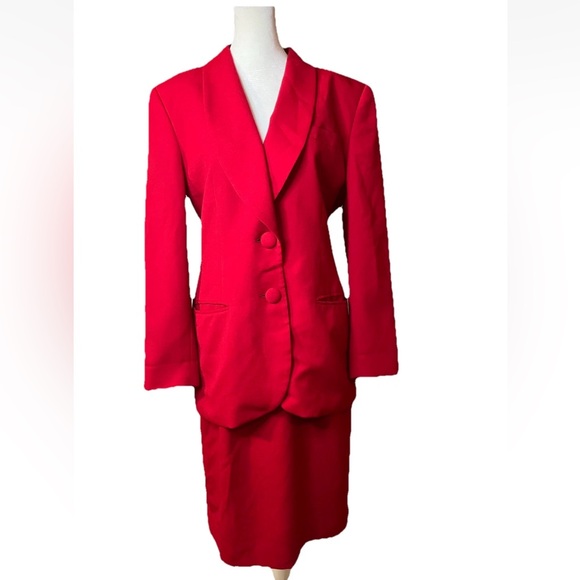 Christian Dior Suit Set Women's sz 10 Red Wool Blend 2 Piece blazer skirt work - Picture 1 of 16